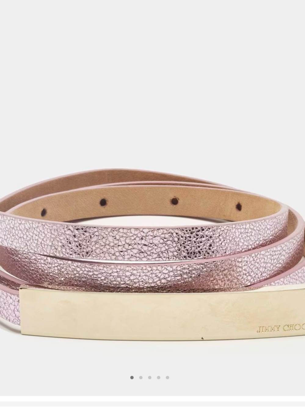 Jimmy Choo Metallic Rose Gold Leather Wrap Belt with Gold Bar